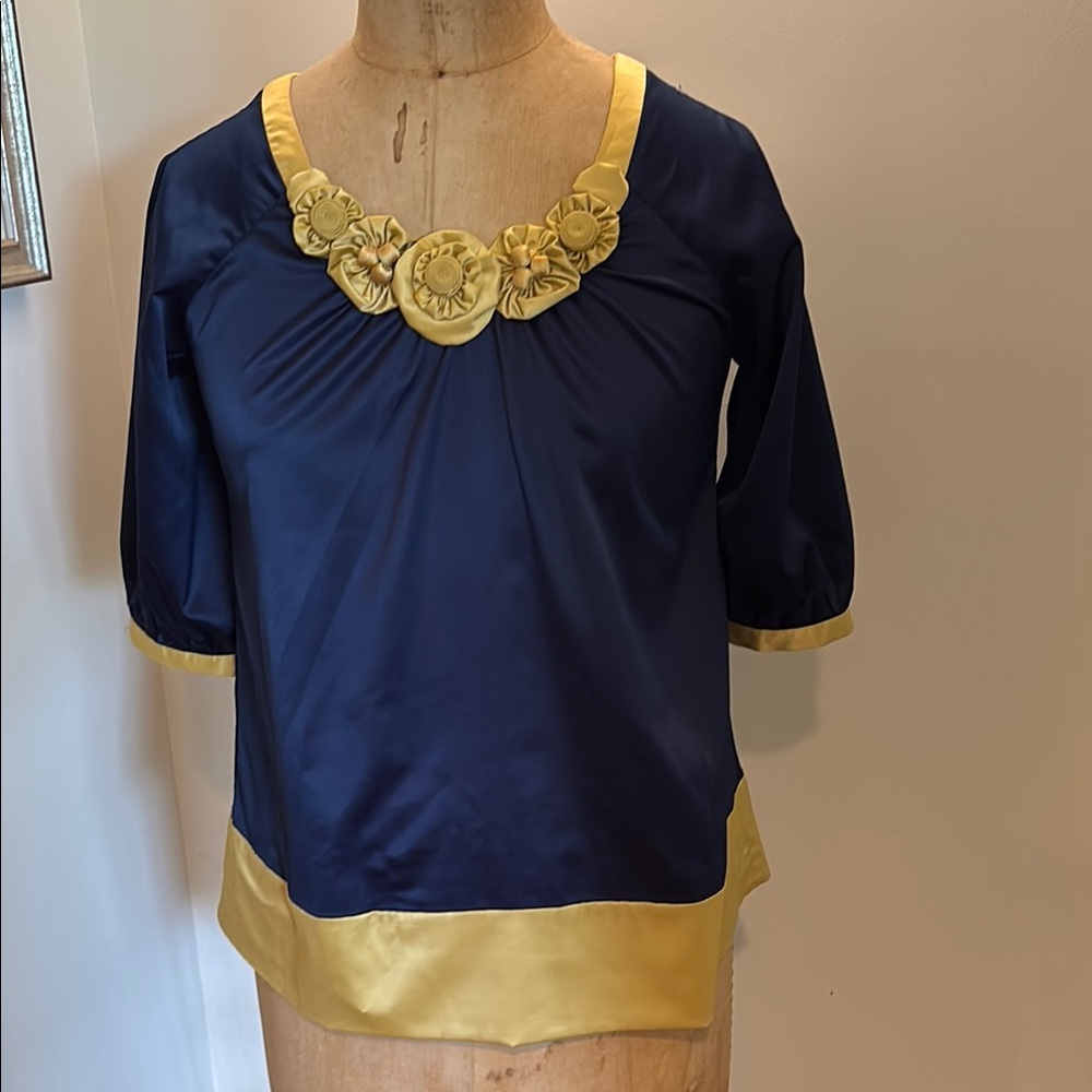Miss Me Embellished Blue and Gold Relaxed Blouse
